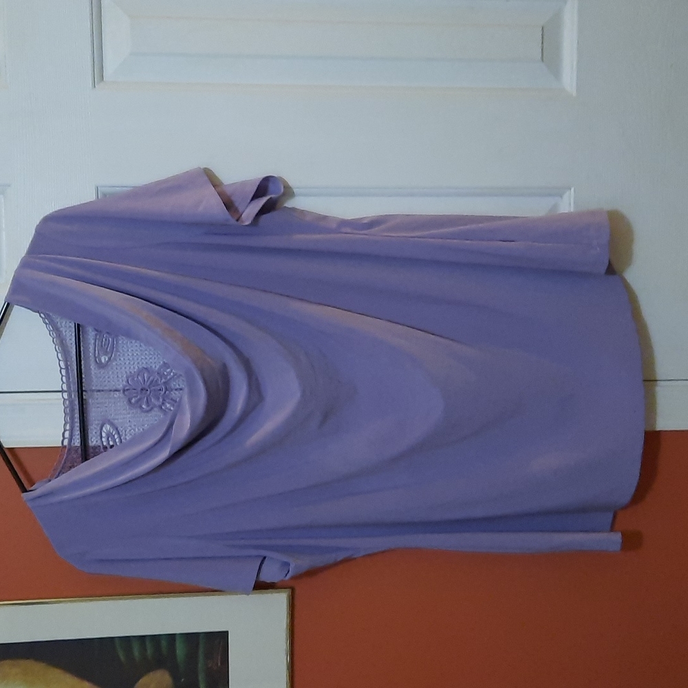 Lavender Jaclyn Smith cowl neck blouse with lacy back